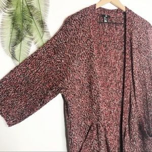 H&M DUSTER CARDIGAN SWEATER RED BLACK WHITE POCKET